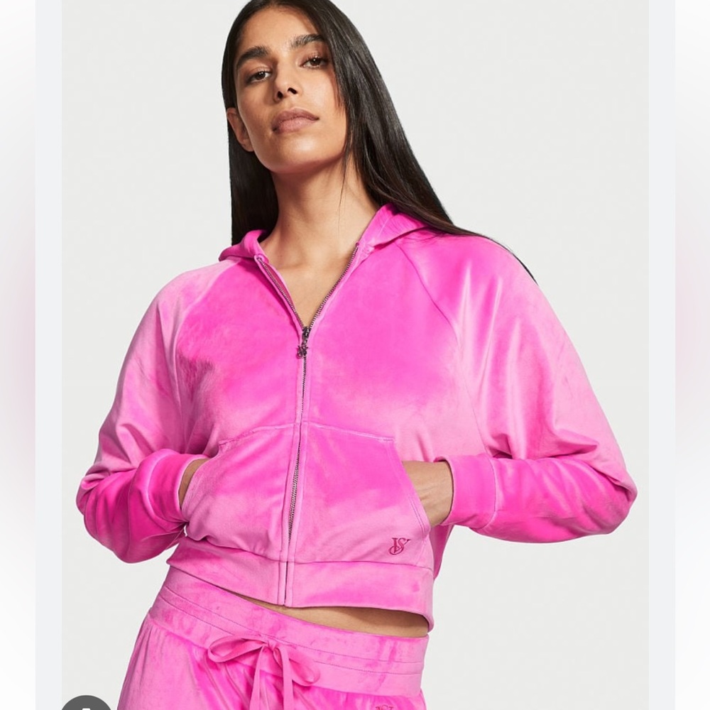 Victoria's Secret Hot Pink Velour Zip Hoodie Track Jacket